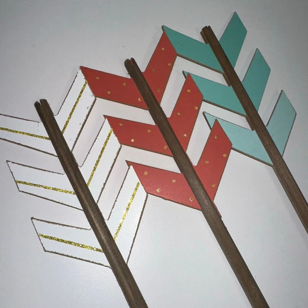 Set of 3 Decorative Arrows Salmon, Pink, Teal with Gold Accents Home Decor